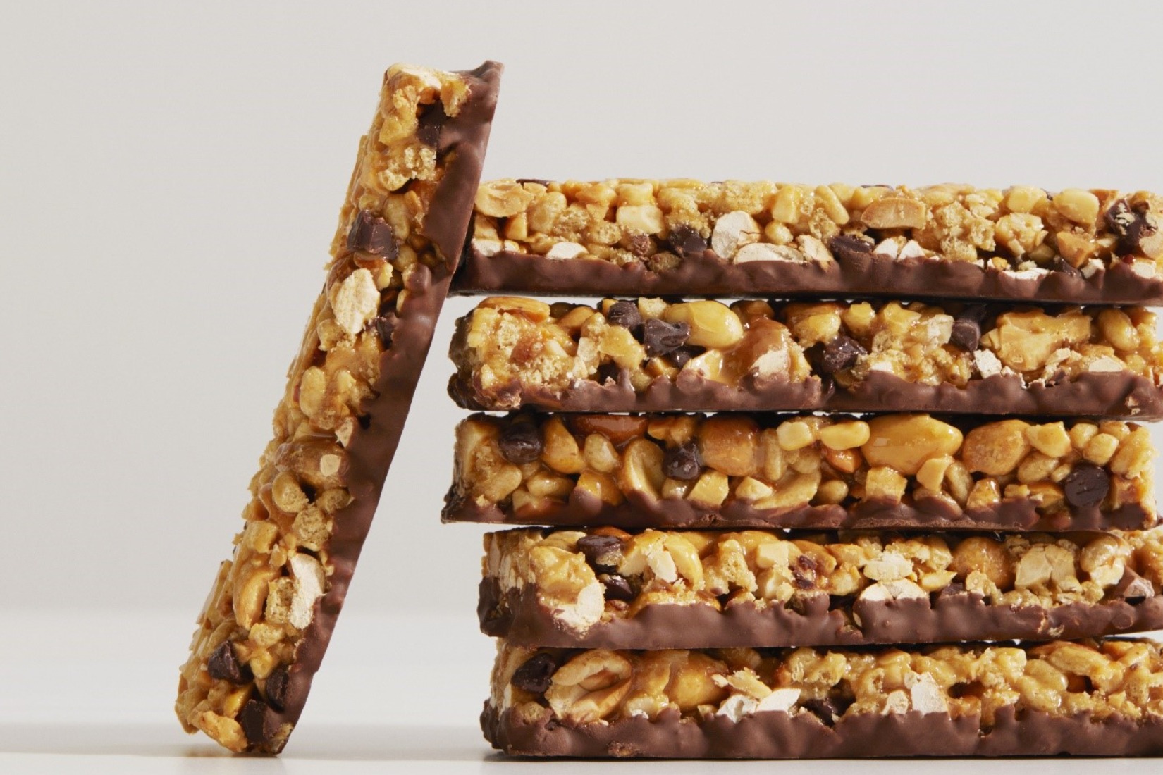 Five stacked granola bars
