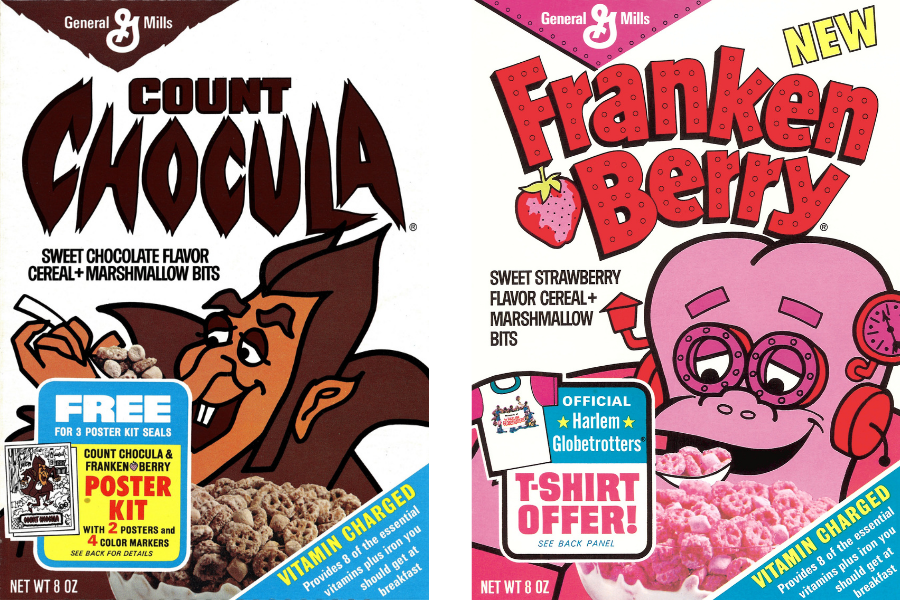 Count Chocula and Franken Berry cereal boxes from 1971