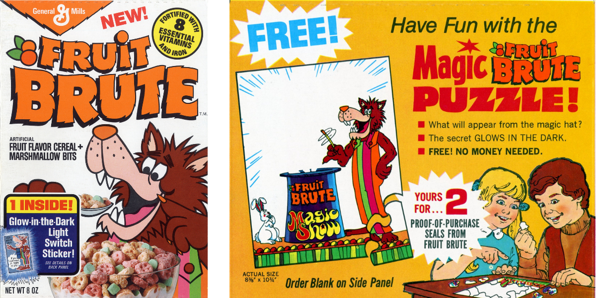 Fruit Brute cereal box and puzzle from 1974