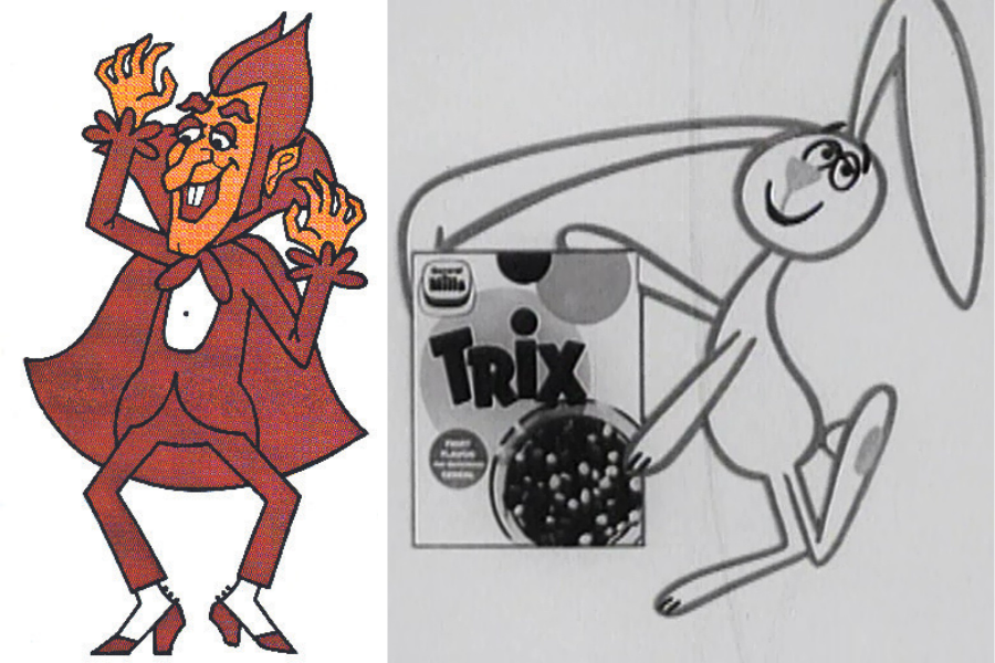 Original sketches of Count Chocula and the Trix rabbit