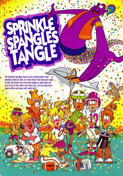 Back of 1994 Sprinkle Spangles cereal box